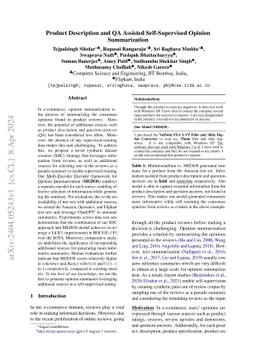 Product Description and QA Assisted Self-Supervised Opinion
  Summarization