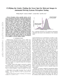 CLIPping the Limits: Finding the Sweet Spot for Relevant Images in
  Automated Driving Systems Perception Testing