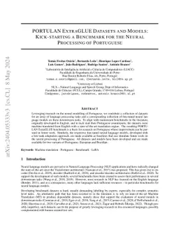 PORTULAN ExtraGLUE Datasets and Models: Kick-starting a Benchmark for
  the Neural Processing of Portuguese