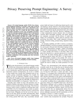 Privacy Preserving Prompt Engineering: A Survey