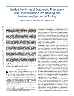 Unified Multi-modal Diagnostic Framework with Reconstruction
  Pre-training and Heterogeneity-combat Tuning