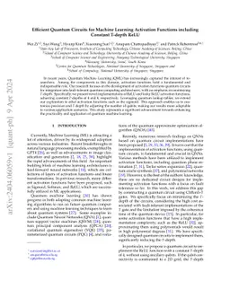 Efficient Quantum Circuits for Machine Learning Activation Functions
  including Constant T-depth ReLU
