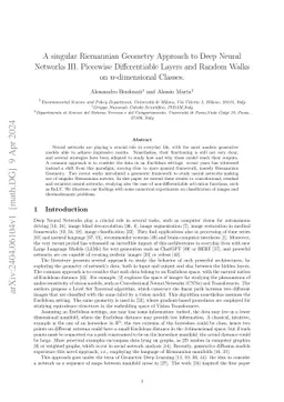A singular Riemannian Geometry Approach to Deep Neural Networks III.
  Piecewise Differentiable Layers and Random Walks on $n$-dimensional Classes