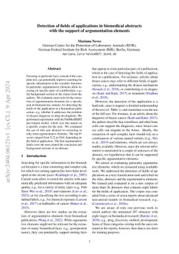 Detection of fields of applications in biomedical abstracts with the
  support of argumentation elements