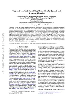 Clue-Instruct: Text-Based Clue Generation for Educational Crossword
  Puzzles