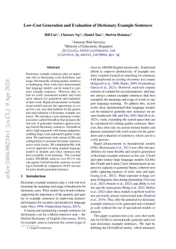 Low-Cost Generation and Evaluation of Dictionary Example Sentences