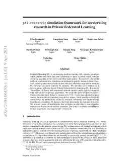 pfl-research: simulation framework for accelerating research in Private
  Federated Learning