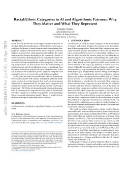 Racial/Ethnic Categories in AI and Algorithmic Fairness: Why They Matter
  and What They Represent