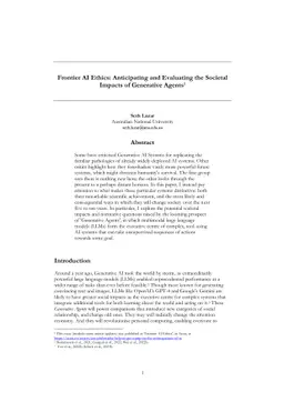 Frontier AI Ethics: Anticipating and Evaluating the Societal Impacts of
  Generative Agents