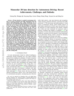 Monocular 3D lane detection for Autonomous Driving: Recent Achievements,
  Challenges, and Outlooks