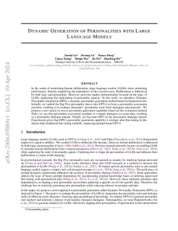 Dynamic Generation of Personalities with Large Language Models