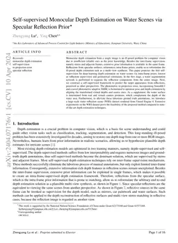 Self-supervised Monocular Depth Estimation on Water Scenes via Specular
  Reflection Prior