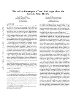 Worst-Case Convergence Time of ML Algorithms via Extreme Value Theory