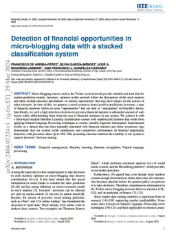 Detection of financial opportunities in micro-blogging data with a
  stacked classification system