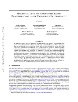 Sequential Decision Making with Expert Demonstrations under Unobserved Heterogeneity