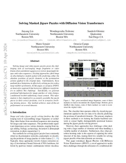 Solving Masked Jigsaw Puzzles with Diffusion Vision Transformers