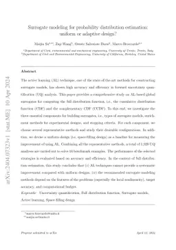 Surrogate modeling for probability distribution estimation:uniform or
  adaptive design?