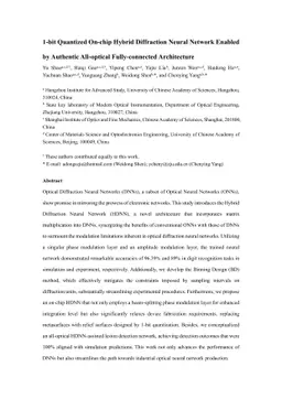 1-bit Quantized On-chip Hybrid Diffraction Neural Network Enabled by
  Authentic All-optical Fully-connected Architecture