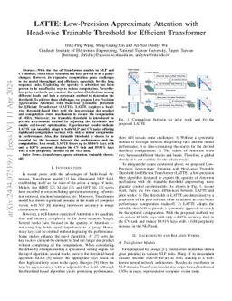 LATTE: Low-Precision Approximate Attention with Head-wise Trainable
  Threshold for Efficient Transformer