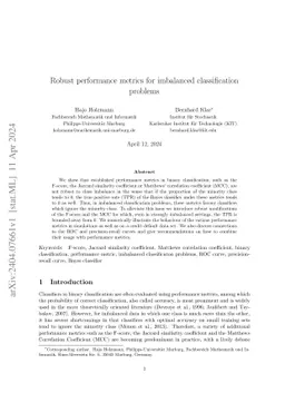 Robust performance metrics for imbalanced classification problems