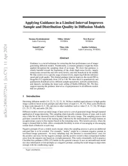 Applying Guidance in a Limited Interval Improves Sample and Distribution
  Quality in Diffusion Models