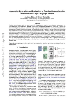 Automatic Generation and Evaluation of Reading Comprehension Test Items
  with Large Language Models