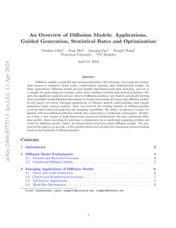An Overview of Diffusion Models: Applications, Guided Generation,
  Statistical Rates and Optimization