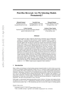 Post-Hoc Reversal: Are We Selecting Models Prematurely?