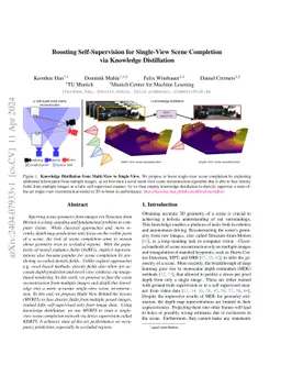 Boosting Self-Supervision for Single-View Scene Completion via Knowledge
  Distillation