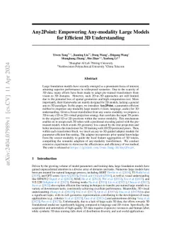 Any2Point: Empowering Any-modality Large Models for Efficient 3D
  Understanding