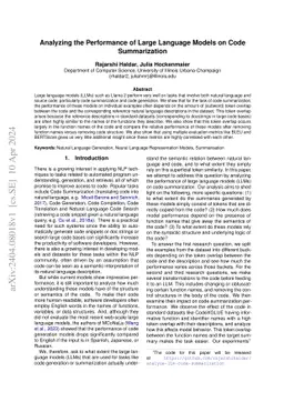 Analyzing the Performance of Large Language Models on Code Summarization