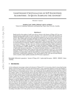 Lightweight Cryptanalysis of IoT Encryption Algorithms : Is Quota
  Sampling the Answer?