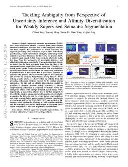 Tackling Ambiguity from Perspective of Uncertainty Inference and
  Affinity Diversification for Weakly Supervised Semantic Segmentation