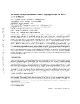 Relational Prompt-based Pre-trained Language Models for Social Event
  Detection