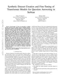 Synthetic Dataset Creation and Fine-Tuning of Transformer Models for
  Question Answering in Serbian