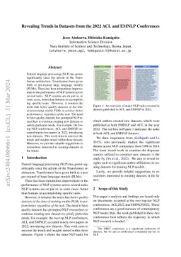 Revealing Trends in Datasets from the 2022 ACL and EMNLP Conferences