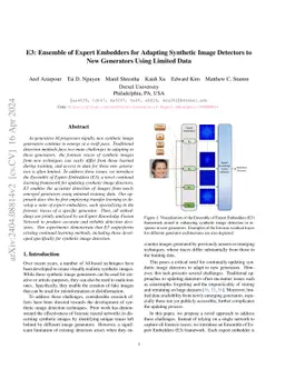 E3: Ensemble of Expert Embedders for Adapting Synthetic Image Detectors
  to New Generators Using Limited Data