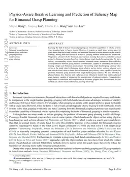 Physics-Aware Iterative Learning and Prediction of Saliency Map for
  Bimanual Grasp Planning