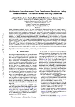 Multimodal Cross-Document Event Coreference Resolution Using Linear
  Semantic Transfer and Mixed-Modality Ensembles