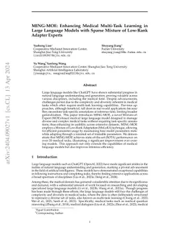 MING-MOE: Enhancing Medical Multi-Task Learning in Large Language Models
  with Sparse Mixture of Low-Rank Adapter Experts