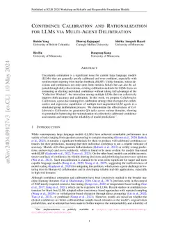 Confidence Calibration and Rationalization for LLMs via Multi-Agent
  Deliberation