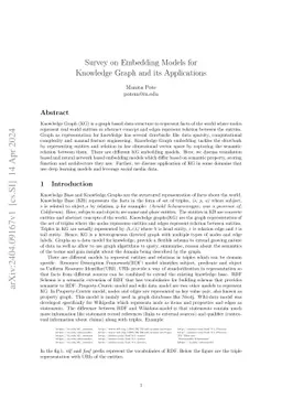 Survey on Embedding Models for Knowledge Graph and its Applications