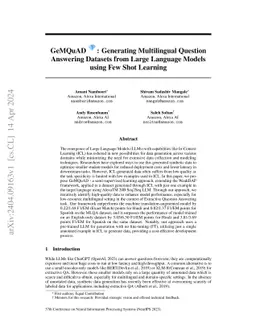 GeMQuAD : Generating Multilingual Question Answering Datasets from Large
  Language Models using Few Shot Learning