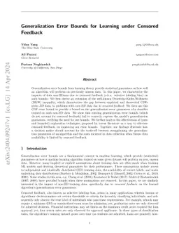 Generalization Error Bounds for Learning under Censored Feedback