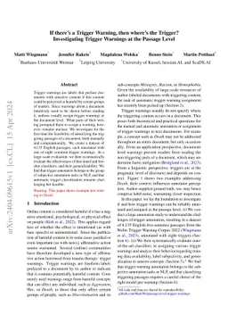 If there's a Trigger Warning, then where's the Trigger? Investigating
  Trigger Warnings at the Passage Level