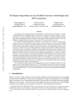 No-Regret Algorithms in non-Truthful Auctions with Budget and ROI
  Constraints