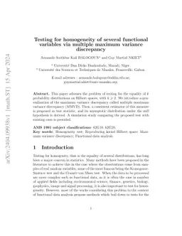 Testing for homogeneity of several functional variables via multiple
  maximum variance discrepancy