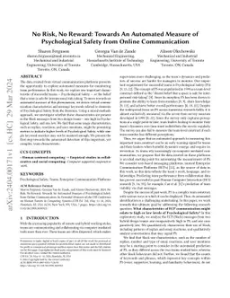 No Risk, No Reward: Towards An Automated Measure of Psychological Safety
  from Online Communication