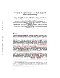 Universal Bovine Identification via Depth Data and Deep Metric Learning