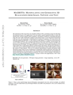 MaGRITTe: Manipulative and Generative 3D Realization from Image, Topview
  and Text